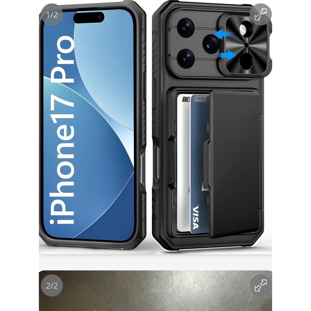 BXYJY iPhone‎ 17 Pro Case Black Wallet Card Holder Slide Camera Cover Heavy Duty